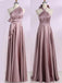 Elegant Dusty Rose Halter One Shoulder A-line Long Evening Prom Dress Online, OL029