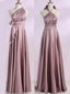 Elegant Dusty Rose Halter One Shoulder A-line Long Evening Prom Dress Online, OL029