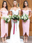 Simple Off the Shouder Column Ankle Length Satin Bridesmaid Dresses Online, BG409