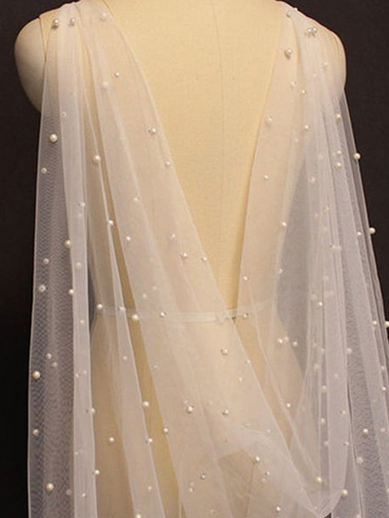 Elegant Pearl Long Wedding Thin Shawl Trailing Yarn Accessories, VG41