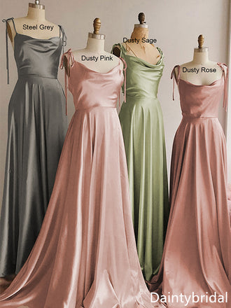 Mismatched Elegant Spaghetti Straps Sleeveless A-line Bridesmaid Dresses with Side Slit, BG319