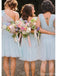 Mismatched One Shoulder V-neck Tulle Knee Length Bridesmaid Dresses, BG344