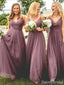 Elegant Spaghetti Straps Sleeveless V-neck A-line Tulle Bridesmaid Dresses Online, BG348