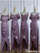 Mismatched Spaghetti Straps Ruffle Mermaid Floor Length Bridesmaid Dresses with Side Slit, BG352