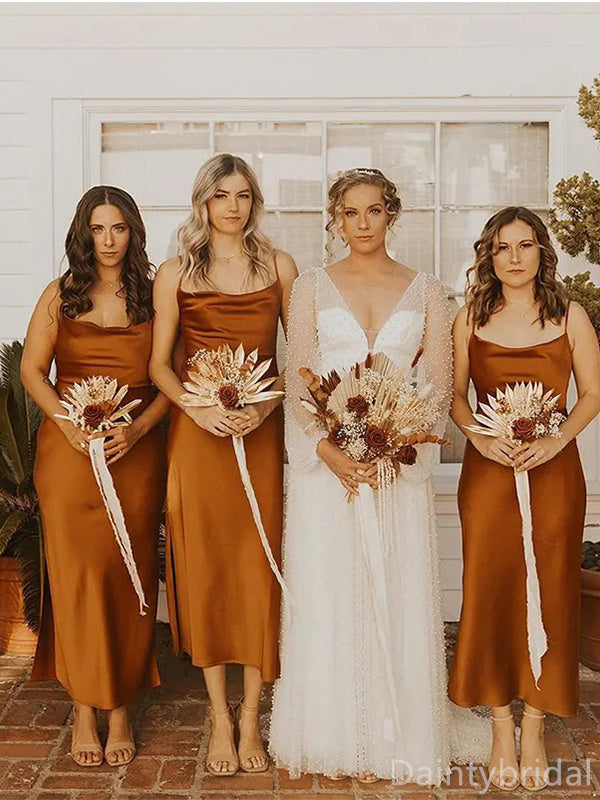 Simple Spaghetti Straps A-line Ankle Length Bridesmaid Dresses Online, DaintyBridal Simple Spaghetti Straps A-line Ankle Length Bridesmaid Dresses Online, DaintyBridal