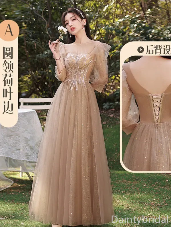 Mismatched Tulle Sleeves Off the Shoulder Spaghetti Straps A-line Bridesmaid Dresses, BG360