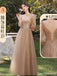 Mismatched Tulle Sleeves Off the Shoulder Spaghetti Straps A-line Bridesmaid Dresses, BG360