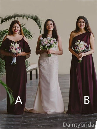 Mismatched Chiffon Spaghetti Straps One Shoulder Bridesmaid Dressest, BG363