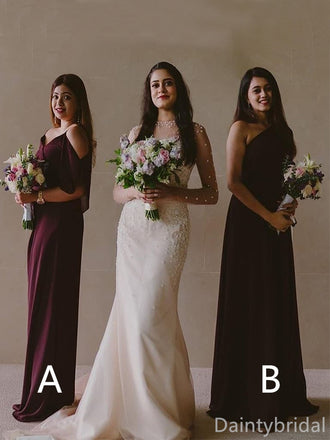 Mismatched Chiffon Spaghetti Straps One Shoulder Bridesmaid Dressest, BG363