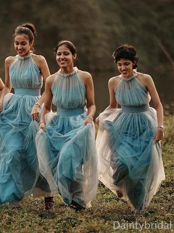 Elegant Tulle Halter Sleeveless A-line Long Bridesmaid Dresses, BG364 DaintyBridal Elegant Tulle Halter Sleeveless A-line Long Bridesmaid Dresses, BG364 DaintyBridal