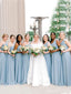 Simple One Shoulder A-line Chiffon Long Light Blue Bridesmaid Dresses Online, BG368