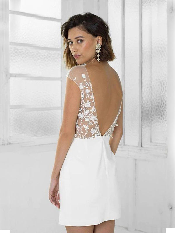 Elegant Cap Sleeves Applique Sheath White Homecoming Dresses Online, HD0607
