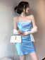 Elegant Spaghetti Straps Straight Neck Mermaid Short Blue Homecoming Dresses Online, HD0616