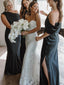 Elegant One Shoulder Sleeveless Off the Shoulder Bridesmaid Dresses with Side Slit, BG370