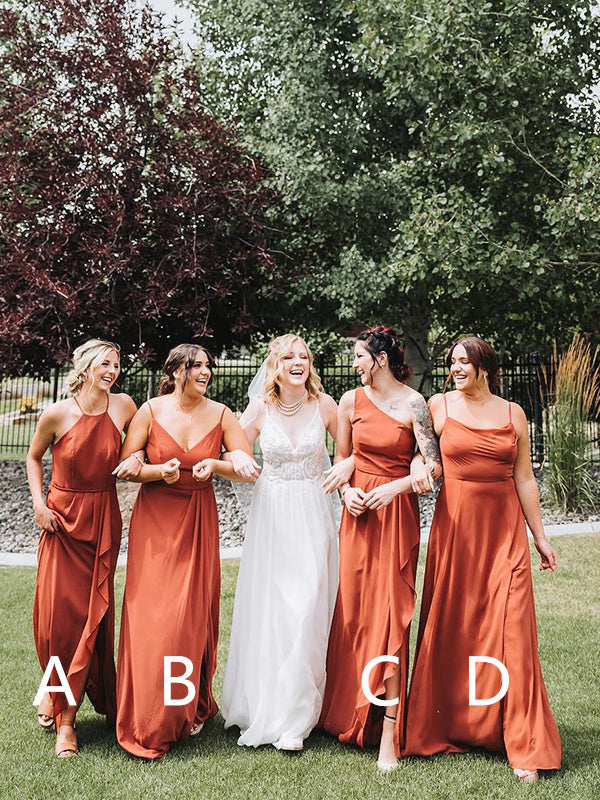 burnt orange bridesmaid dresses near me AW.Bridal A-line Square Neckline Floor Length Short Sleeves Velvet Long Bridesmaid Dresses Burnt Orange Size 6