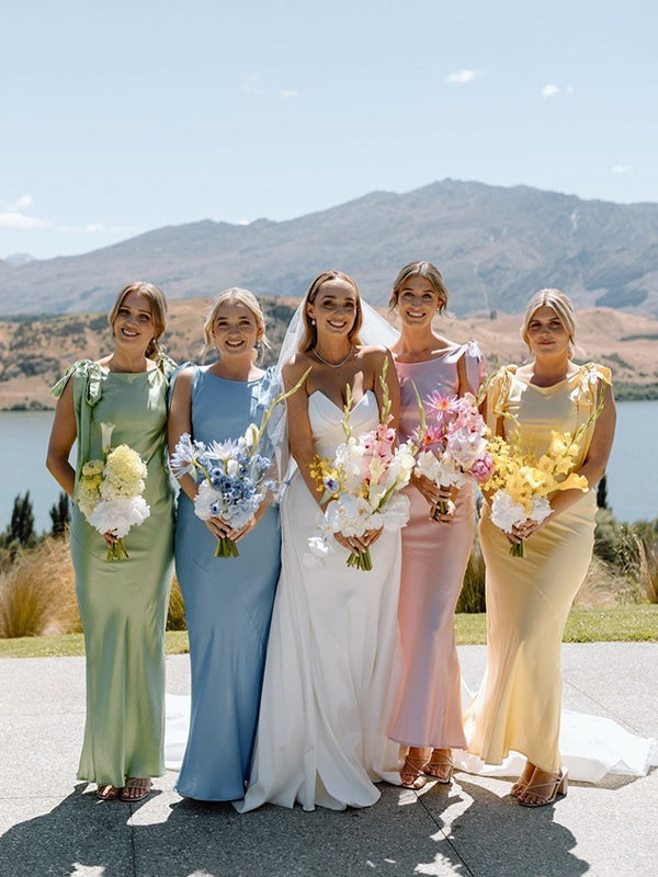 Colorful Simple Bateau Ankle Length Mermaid Bridesmaid Dresses Online, DaintyBridal Colorful Simple Bateau Ankle Length Mermaid Bridesmaid Dresses Online, DaintyBridal