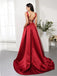 Elegant V-neck Red A-line Long Prom Dresses Evening Dress Online, OL975
