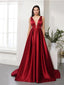 Elegant V-neck Red A-line Long Prom Dresses Evening Dress Online, OL975
