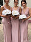 Simple Sleeveless V-neck Mermaid Pink Bridesmaid Dresses, BG292