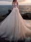 Gorgeous Long Sleeves Illusion A-line Applique White Wedding Dress Online, WD0523
