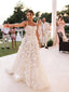 Gorgeous Spaghetti Straps A-line Tulle Applique Wedding Dress, WD0528