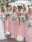 Elegant Spaghetti Straps Column Pink Bridesmaid Dresses Online, BG385