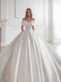 Elegant Off the Shoulder A-line White Satin Wedding Dresses, WD0530