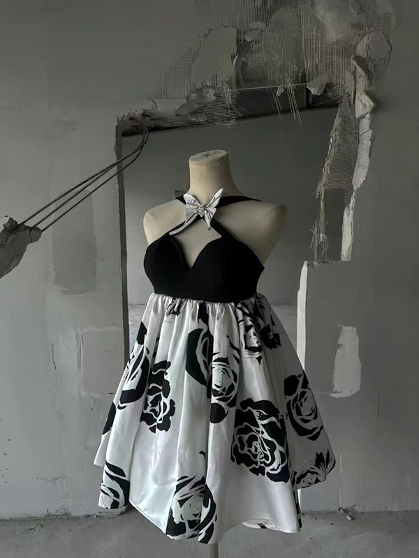 Elegant A-line Flower Butterfly Black Short Homecoming Dresses Online, HD0639