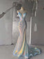 Sparkly Spaghetti Straps Mermaid V-neck Long Prom Dresses Online, OL986