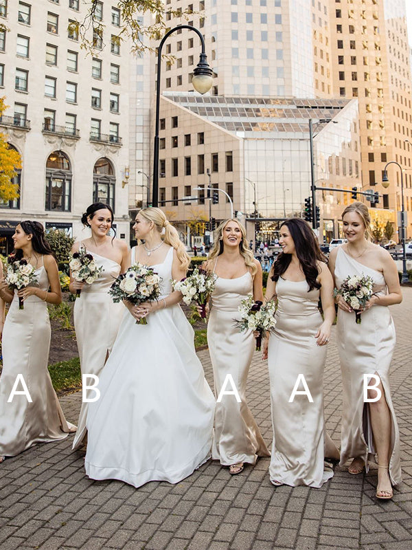 Mismatched Elegant Spaghetti Straps One Shoulder Mermaid Bridesmaid Dr DaintyBridal Mismatched Elegant Spaghetti Straps One Shoulder Mermaid Bridesmaid Dr DaintyBridal