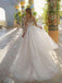 Elegant Long Sleeves A-line Applique Tulle White Wedding Dresses, WD0532