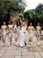 Mismatched Halter V-neck A-line Satin Taupe Bridesmaid Dresses Online, BG392