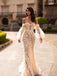 Elegant Long Sleeves Off Shoulder Mermaid Applique Tulle White Wedding Dresses, WD0535