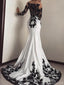 Elegant White Long Sleeves Applique Mermaid Tulle Long Prom Dresses Evening Dress, OL955