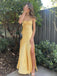 Simple Sleeveless Mermaid Satin Yellow Prom Dresses with Side Slit, OL014