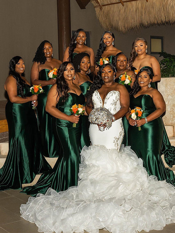 Simple Sweetheart mermaid Dark Green Satin Bridesmaid Dresses Online, DaintyBridal Simple Sweetheart mermaid Dark Green Satin Bridesmaid Dresses Online, DaintyBridal