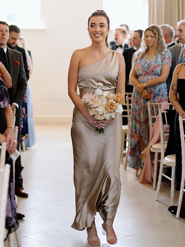 Elegant One Shoulder Mermaid Long Taupe Satin Bridesmaid Dresses Onlin – DaintyBridal Elegant One Shoulder Mermaid Long Taupe Satin Bridesmaid Dresses Onlin – DaintyBridal