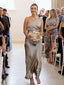 Elegant One Shoulder Mermaid Long Taupe Satin Bridesmaid Dresses Online, BG403
