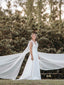 Elegant V-neck Sleeveless A-line Satin Tulle White Wedding Dresses, WD0538