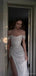 Sparkly White Off the Shoulder A-line Long Prom Dresses Evening Dress with Side Slit, OL962
