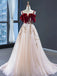 Elegant Straps Red Off the Shoulder Applique Tulle A-line Long Prom Dresses Evening Dress, OL941