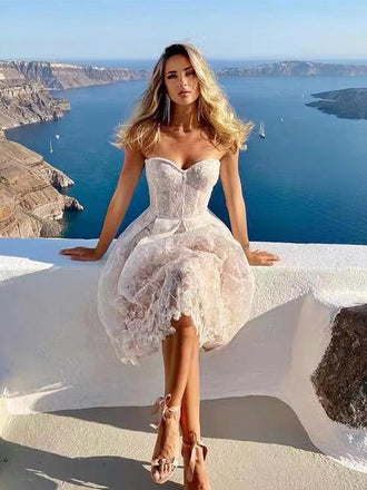 NEW Arrival Sweetheart Sleeveless A-line White Short Homecoming Dresses, HD0641