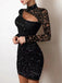 NEW Arrival High Neck Long Sleeves Mermaid Applique Black Short Homecoming Dresses, HD0642