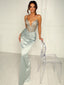 Sexy Mermaid Spaghetti Straps V-neck Satin Prom Dresses Online, OL008