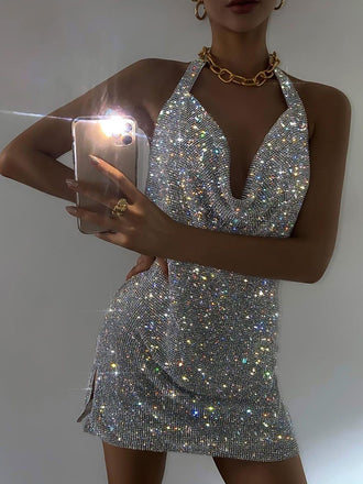 Sparkly Halter V-neck Beading Short Homecoming Dresses Online, HD0647