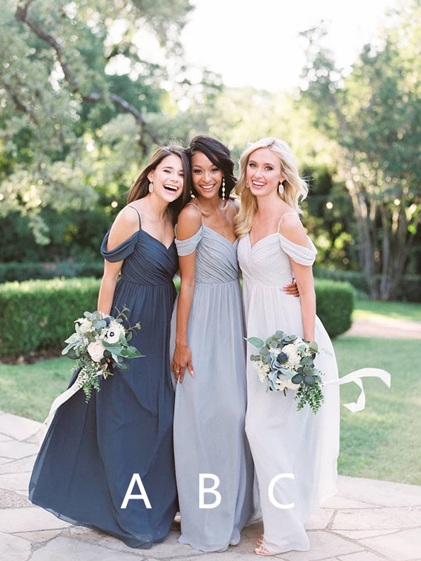 Elegant Spaghetti Straps Off the Shoulder Chiffon Long Bridesmaid Dres DaintyBridal Elegant Spaghetti Straps Off the Shoulder Chiffon Long Bridesmaid Dres DaintyBridal