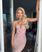 Sexy Mermaid V-neck Sequins Long Pink Prom Dresses Online, OL987