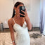 New Arrival Sequins Spaghetti Straps V-neck White Prom Dresses with Applique, OL011