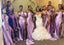 Elegant Mismatched Off Shoulder Sweetheart Mermaid Long Lilac Satin Bridesmaid Dresses with Side Slit, BG404