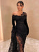 Sexy Long Sleeves OFF the Shoulder Mermaid Black Lace Evening Prom Dresses, OL016